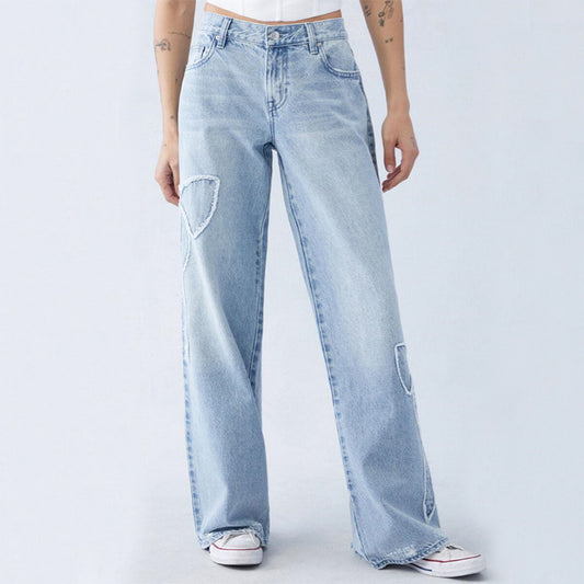 Embroidered Side Frayed Butterfly Jeans