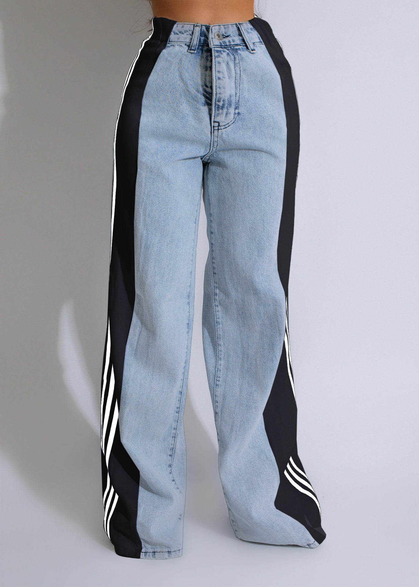Three Stripe Patchwork Denim Wide Leg Pants