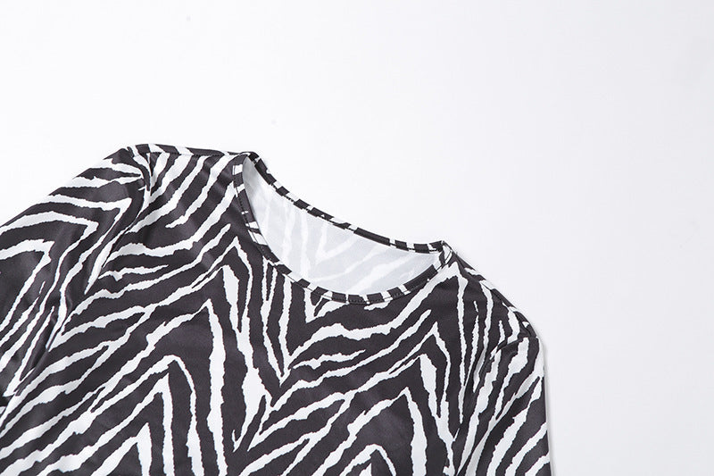 Striped Print Lace-up Short Top
