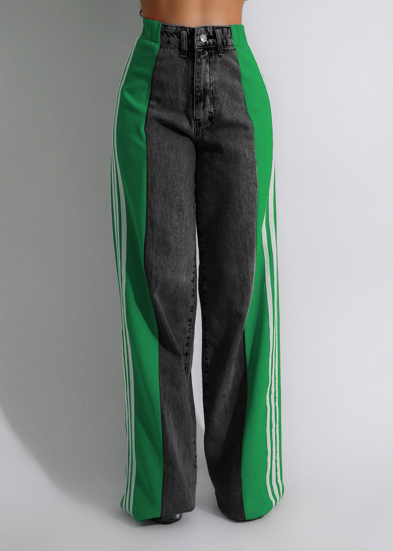 Three Stripe Patchwork Denim Wide Leg Pants