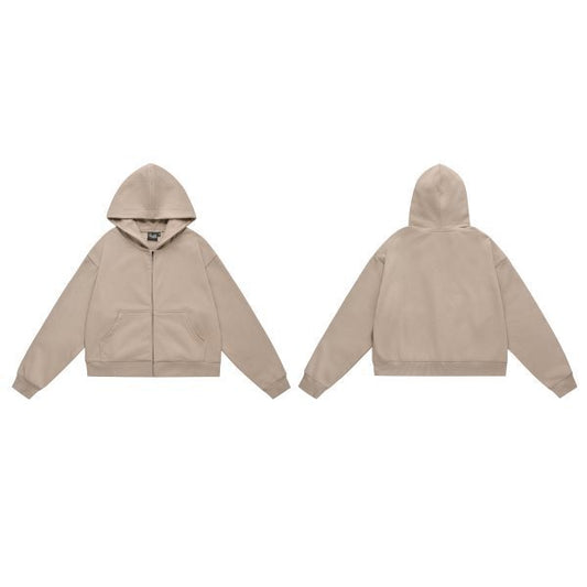Solid Color Terry Zipper Hoodie