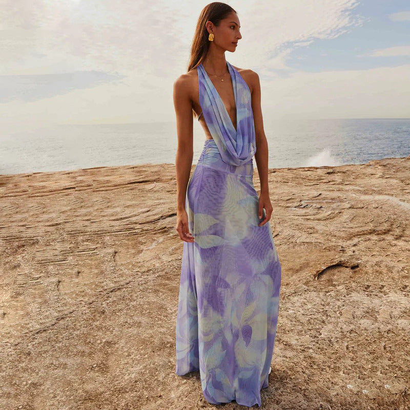 Deep V-neck Halter Backless Long Dress