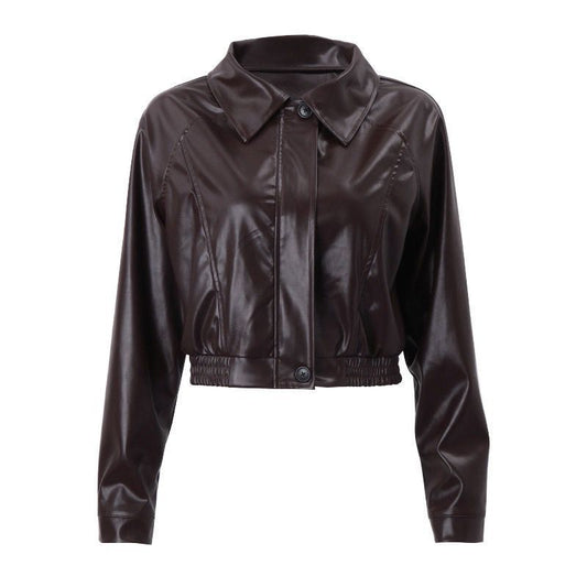 Leather Vintage Zipper Short Jacket