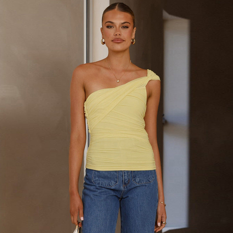 Solid Color Shoulder Tie Mesh Vest