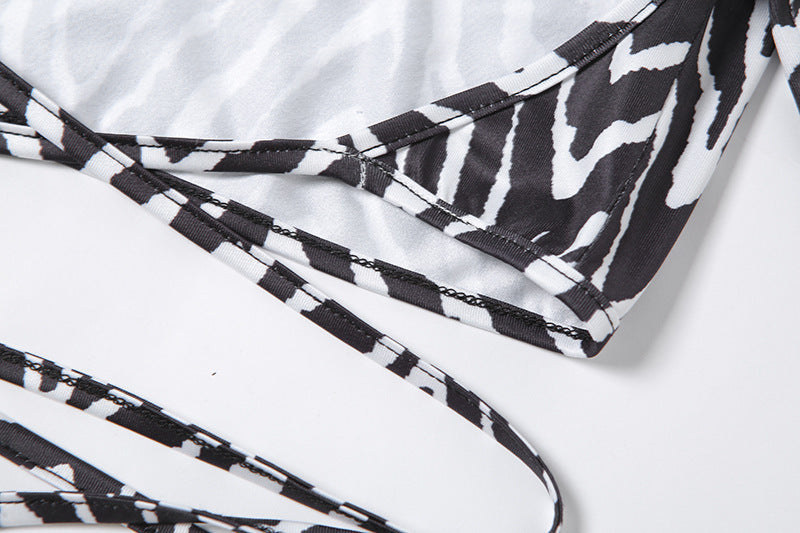 Striped Print Lace-up Short Top