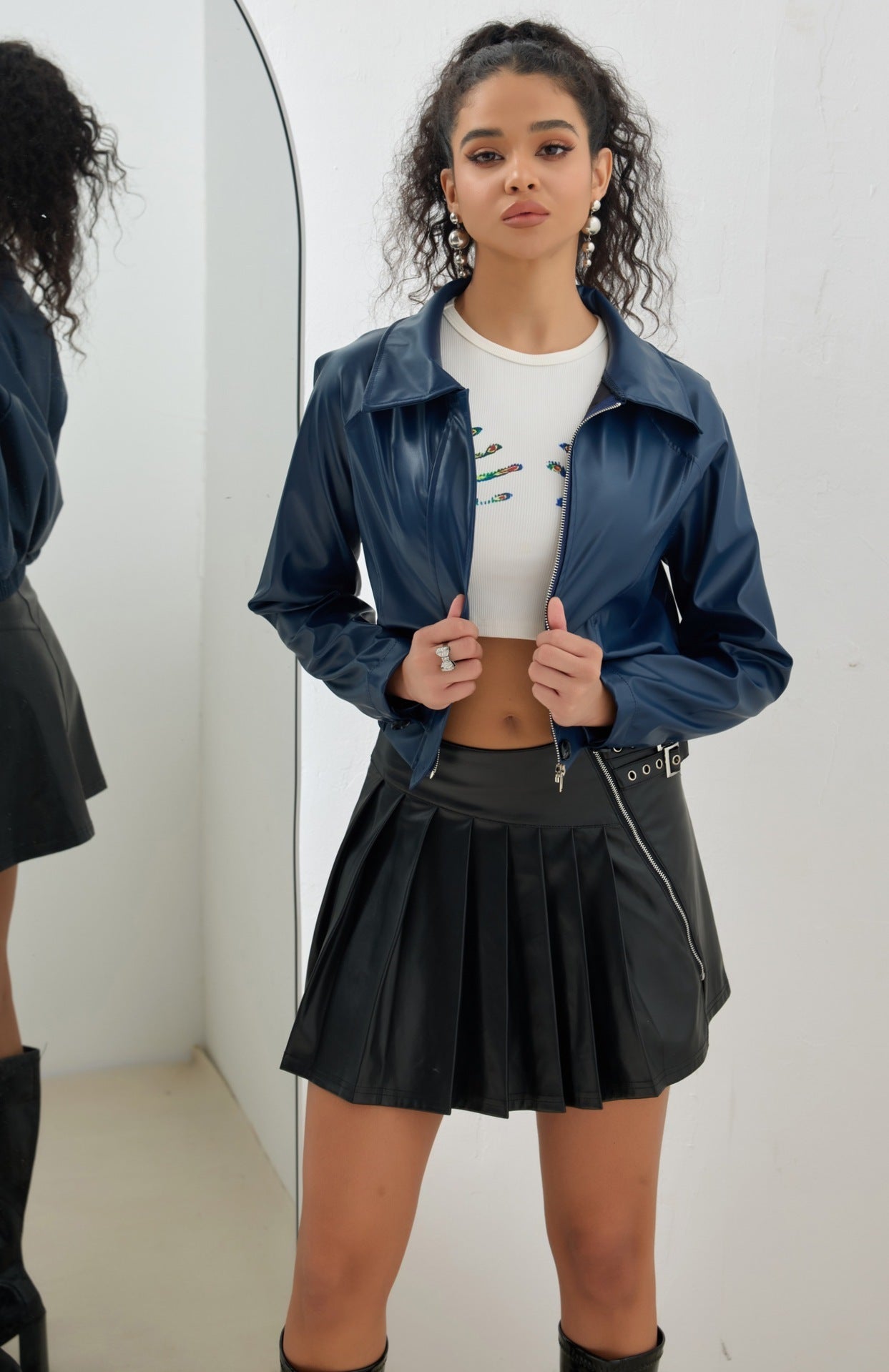Leather Vintage Zipper Short Jacket