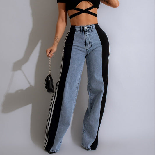 Three Stripe Patchwork Denim Wide Leg Pants