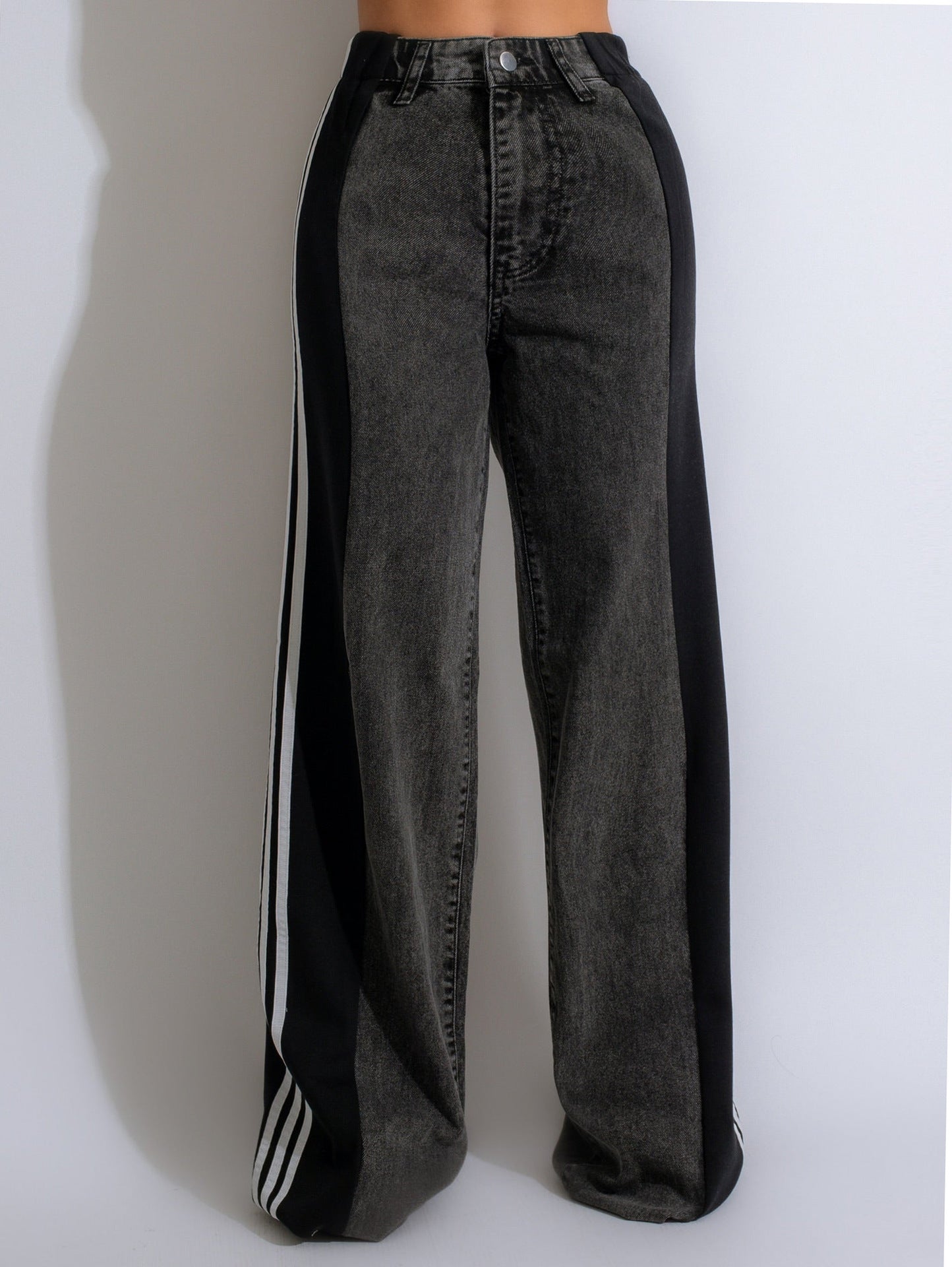 Three Stripe Patchwork Denim Wide Leg Pants