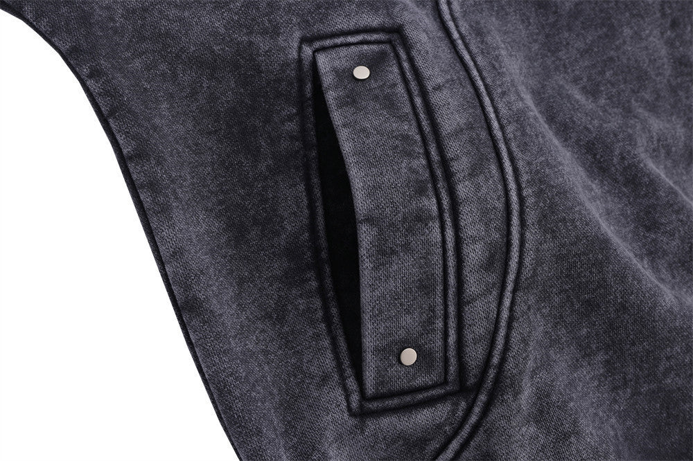 Distressed Fleece-lined Thickened Pullover Hoodie