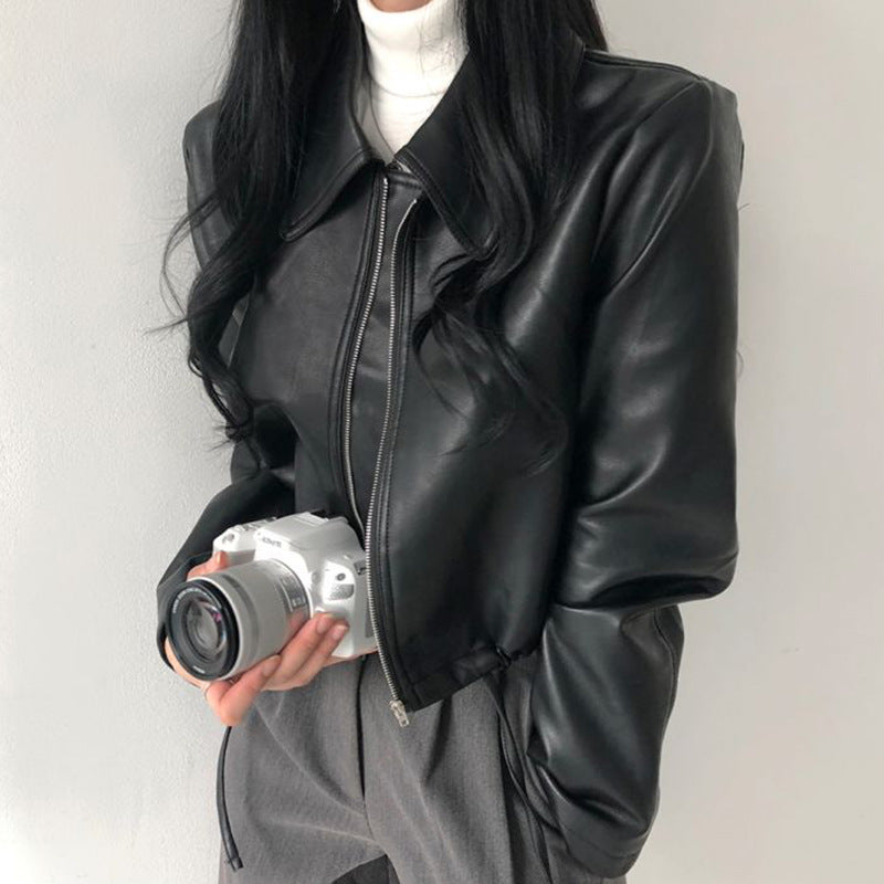 Lapel Zipper Leather Jacket