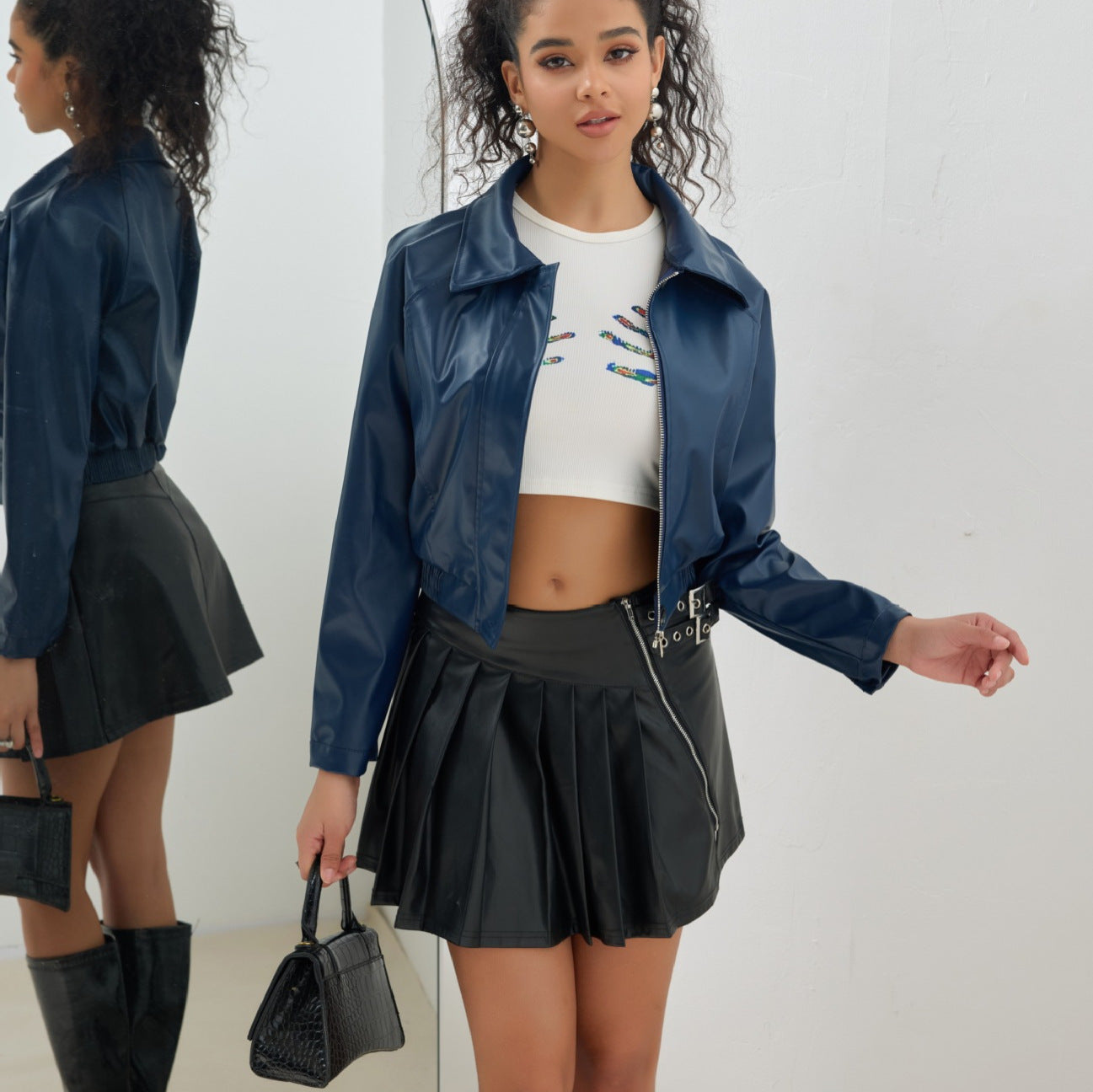 Leather Vintage Zipper Short Jacket