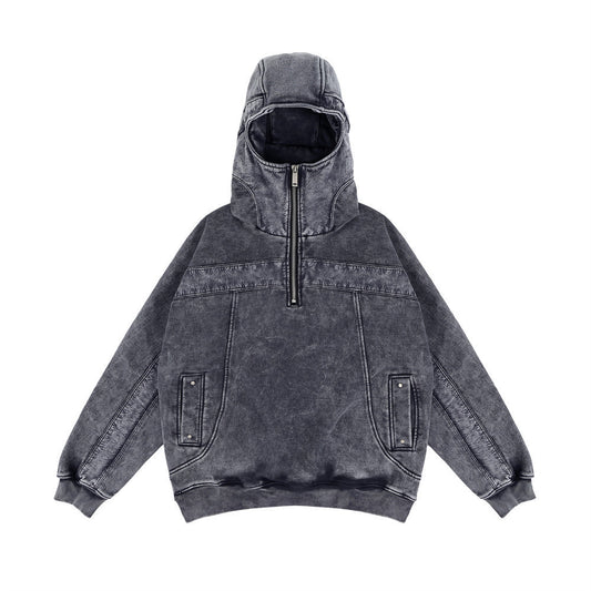 Distressed  Fleece-lined Thickened Pullover Hoodie