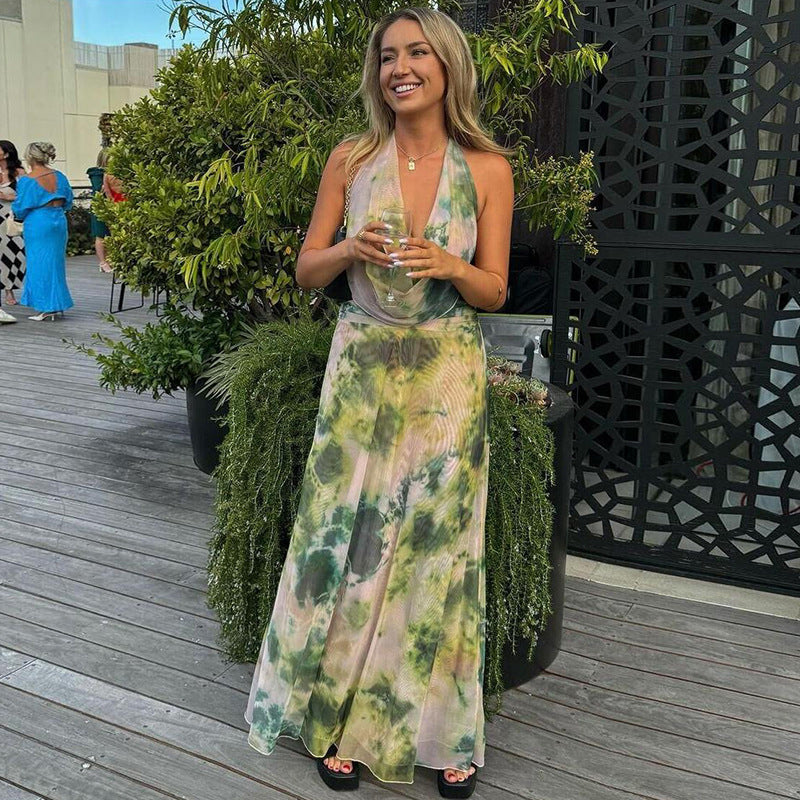 Deep V-neck Halter Backless Long Dress
