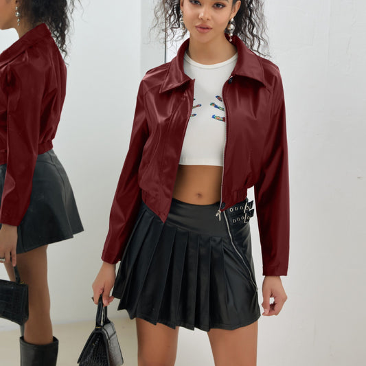 Leather Vintage Zipper Short Jacket