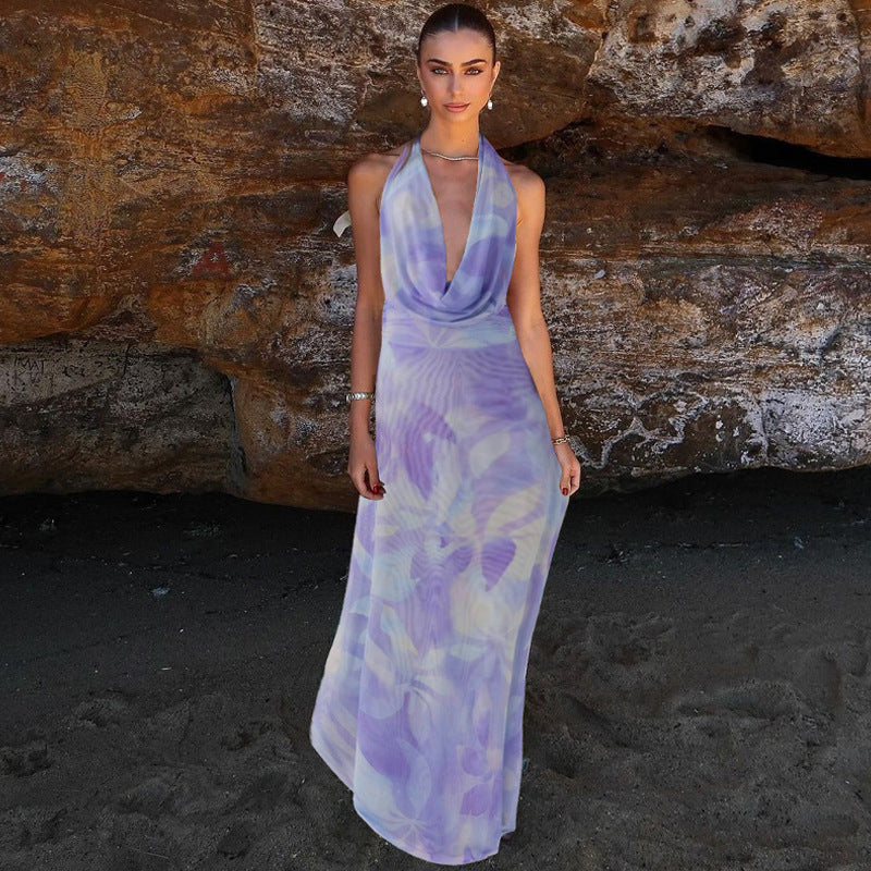 Deep V-neck Halter Backless Long Dress