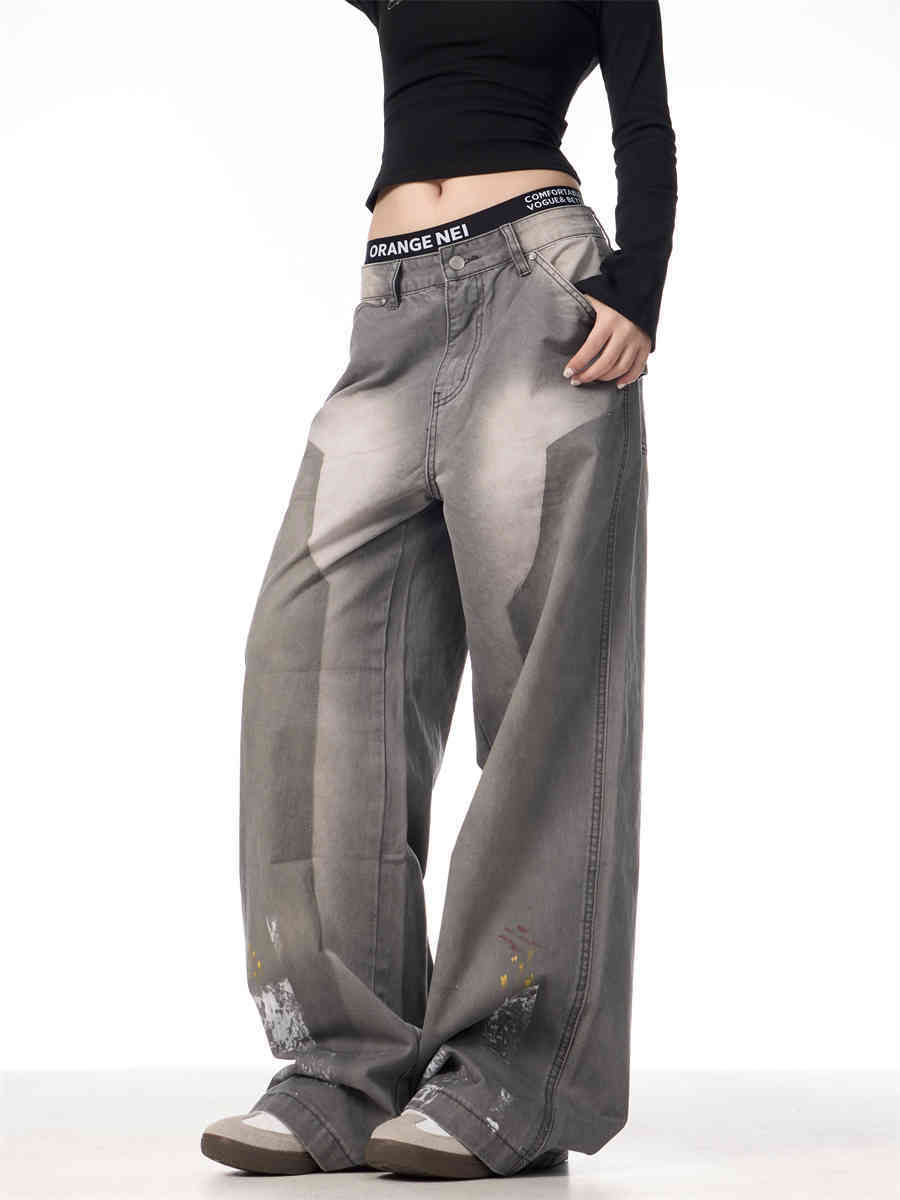 American Retro Washed Splash Ink Straight Cargo Pants