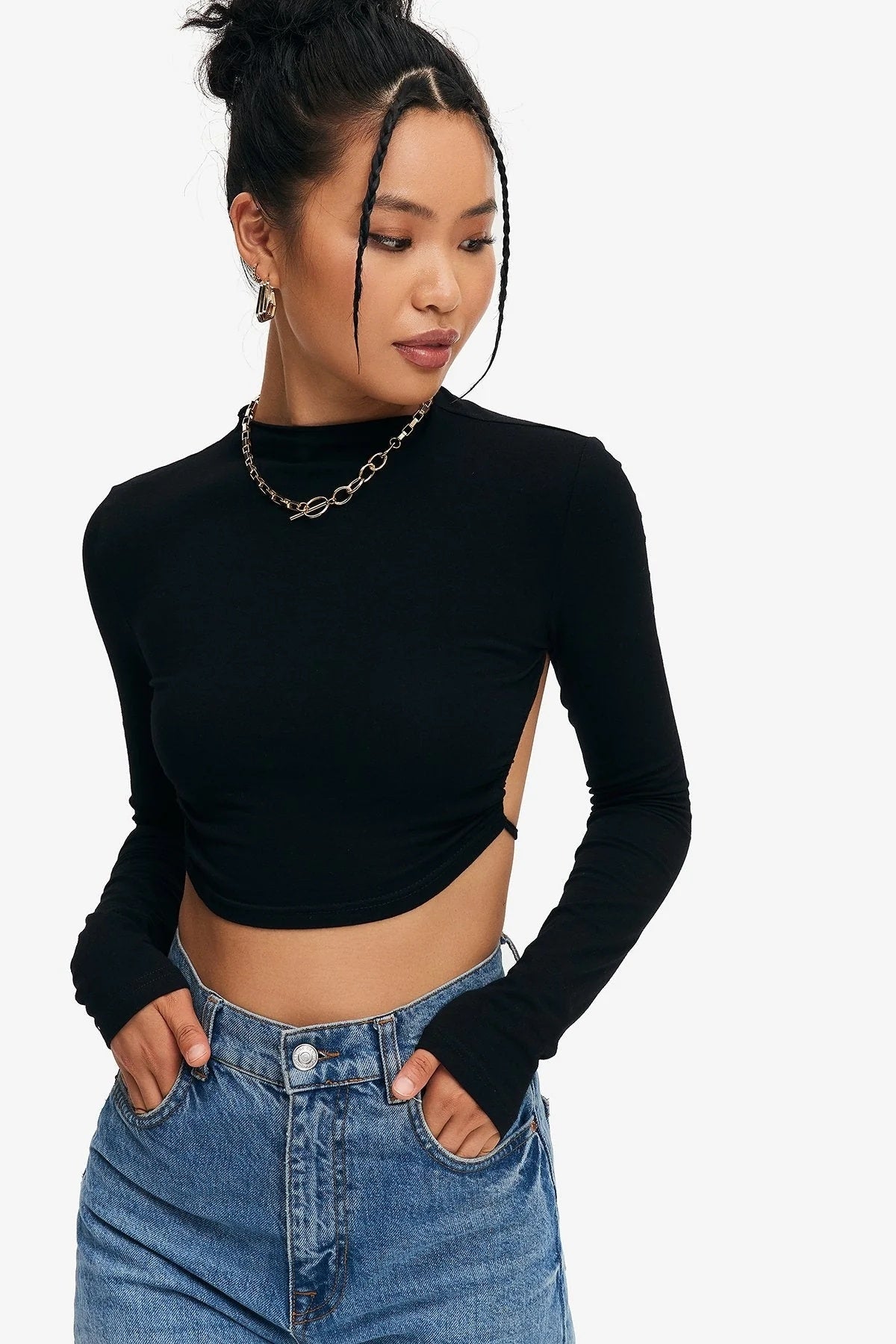 Backless Curved Hem Crop Top