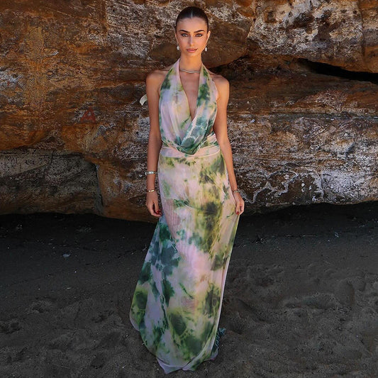 Deep V-neck Halter Backless Long Dress