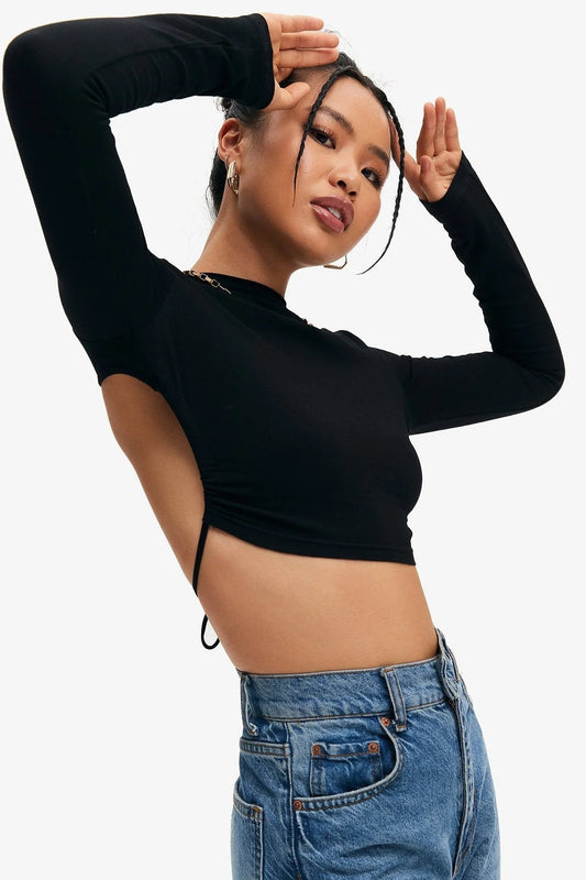 Backless Curved Hem Crop Top