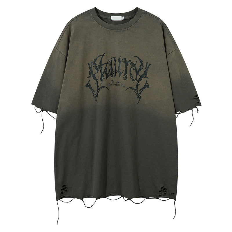 Retro Tattered Half Sleeve T-shirt