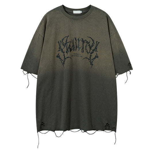 Retro Tattered Half Sleeve T-shirt