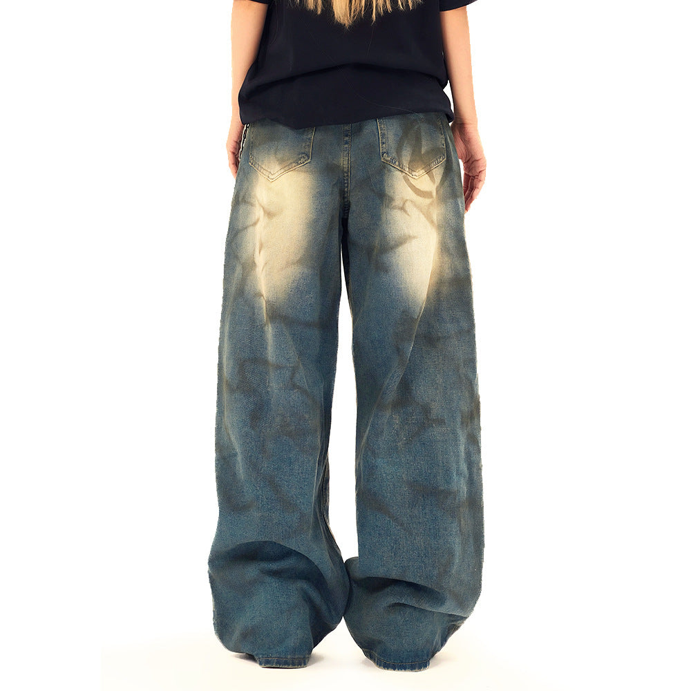 Wide Leg Straight Contrast Jeans