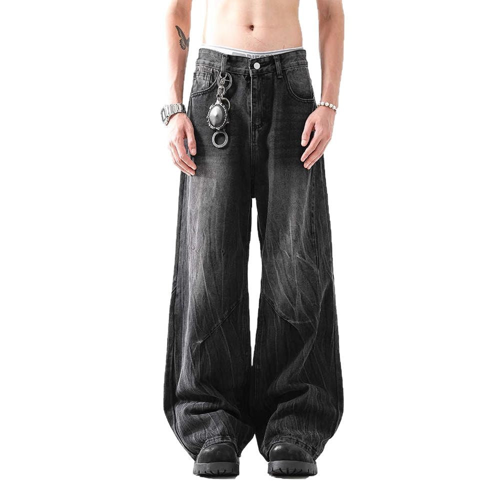 Lightning Pattern Washed Straight Jeans