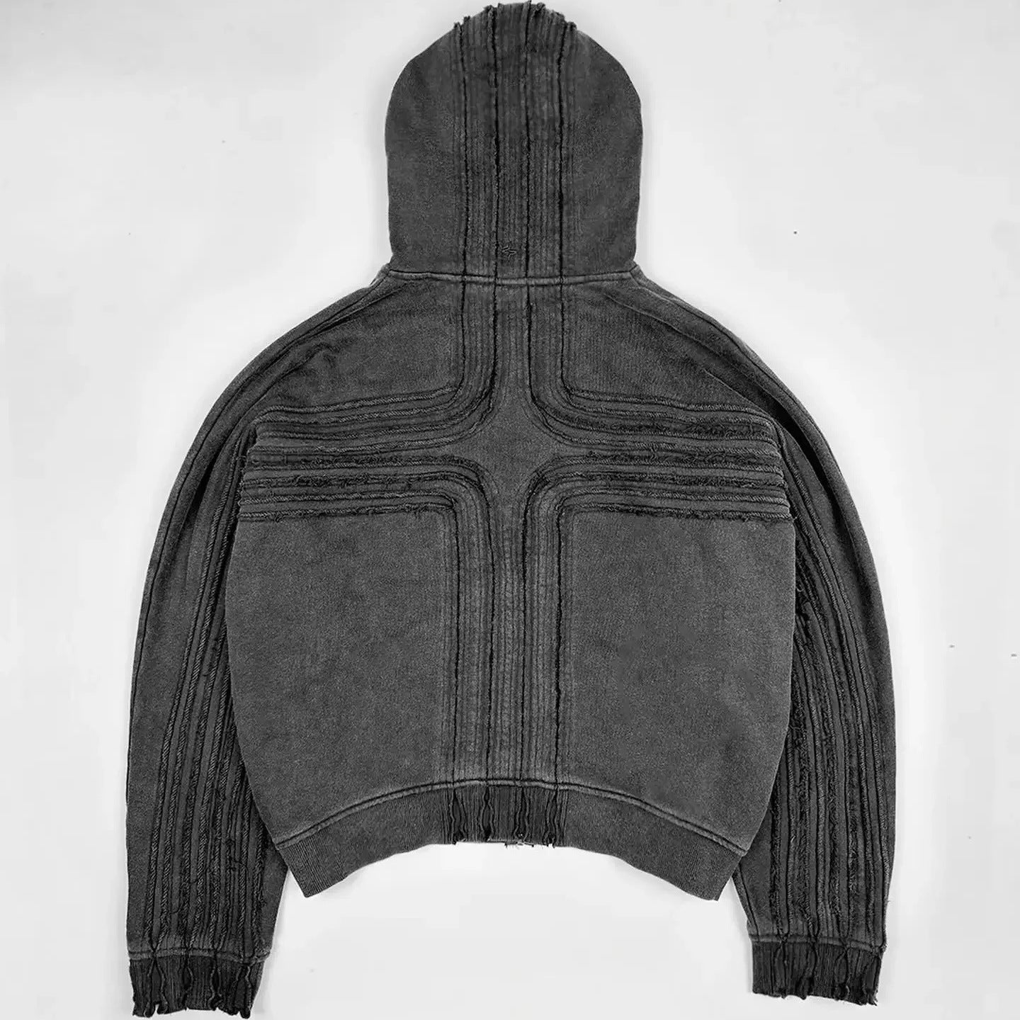 Heavy Cotton Relaxed Hand Frayed Cross Design Hoodie