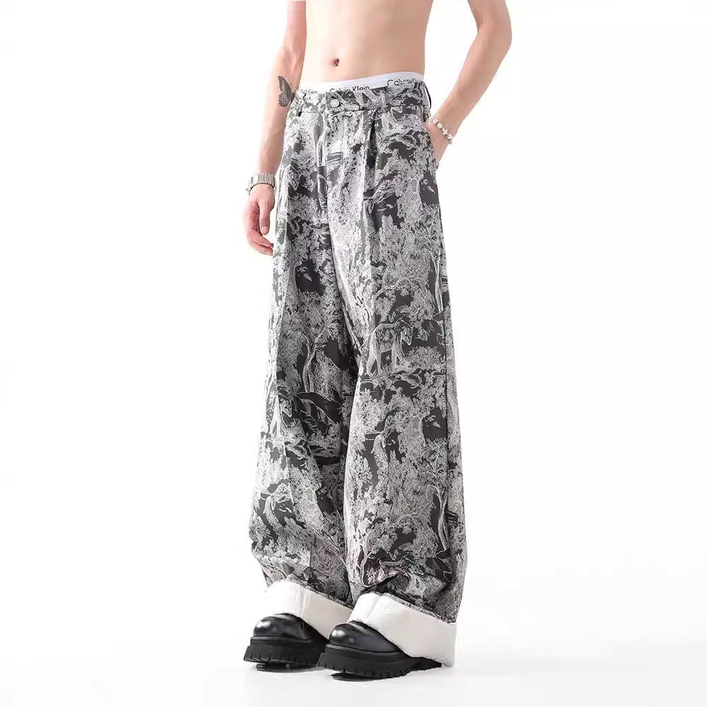 Jacquard Design Rag-eared Casual Pants
