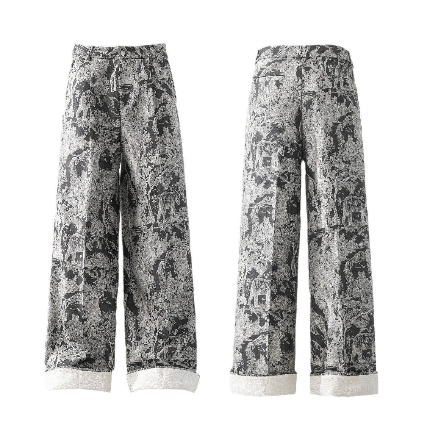 Jacquard Design Rag-eared Casual Pants