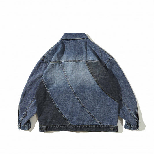 Vintage Dual-color Patchwork Denim Washed Jacket