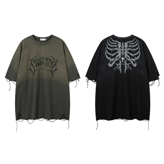Retro Tattered Half Sleeve T-shirt