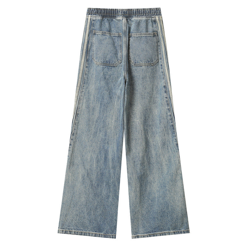 Light Blue Side Three Bars Straight Jeans
