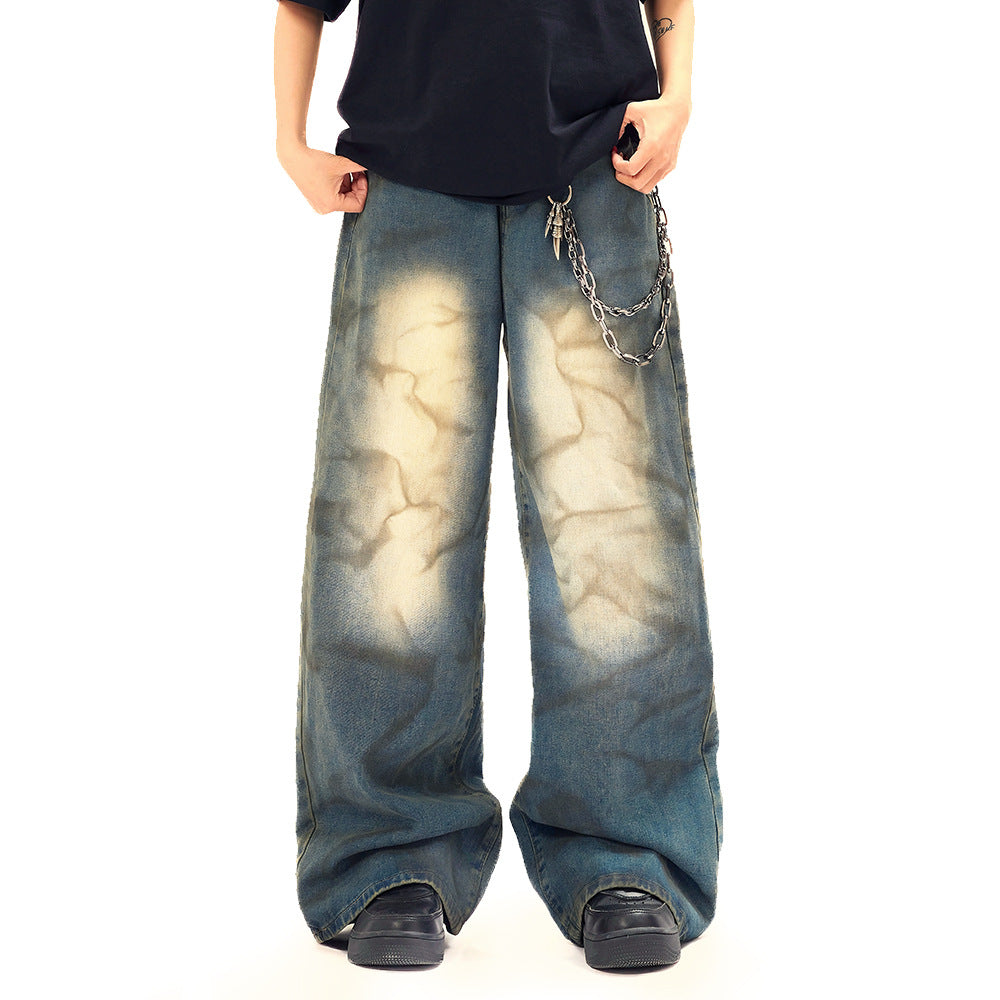 Wide Leg Straight Contrast Jeans