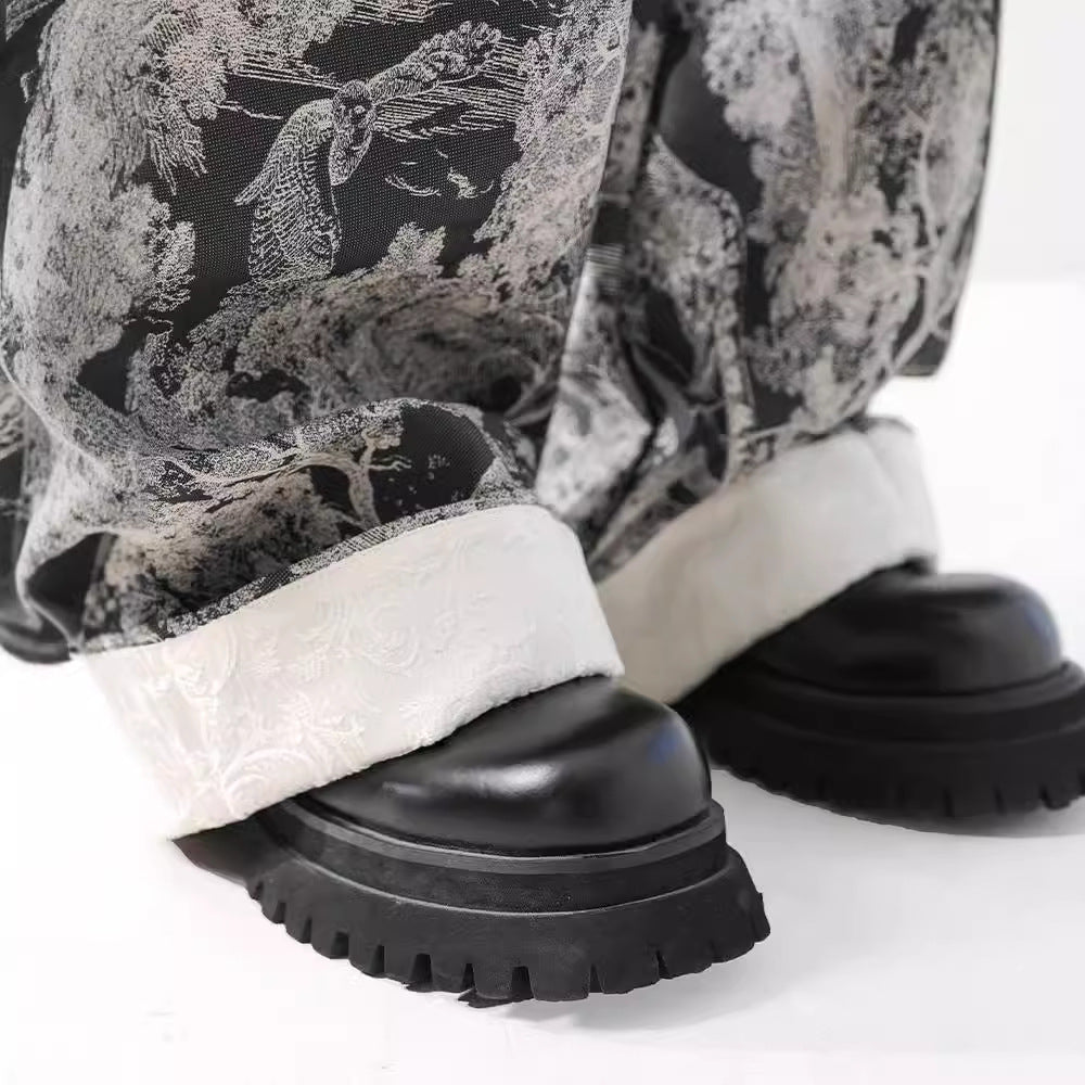 Jacquard Design Rag-eared Casual Pants