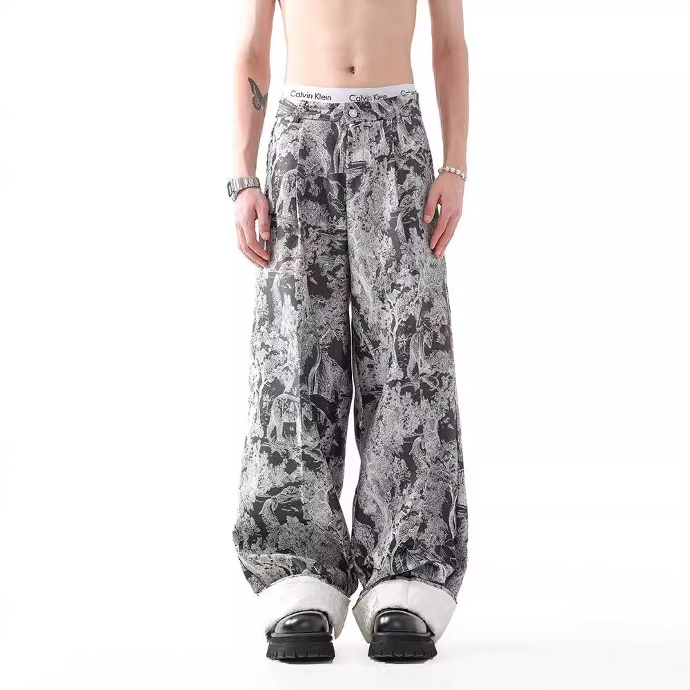 Jacquard Design Rag-eared Casual Pants