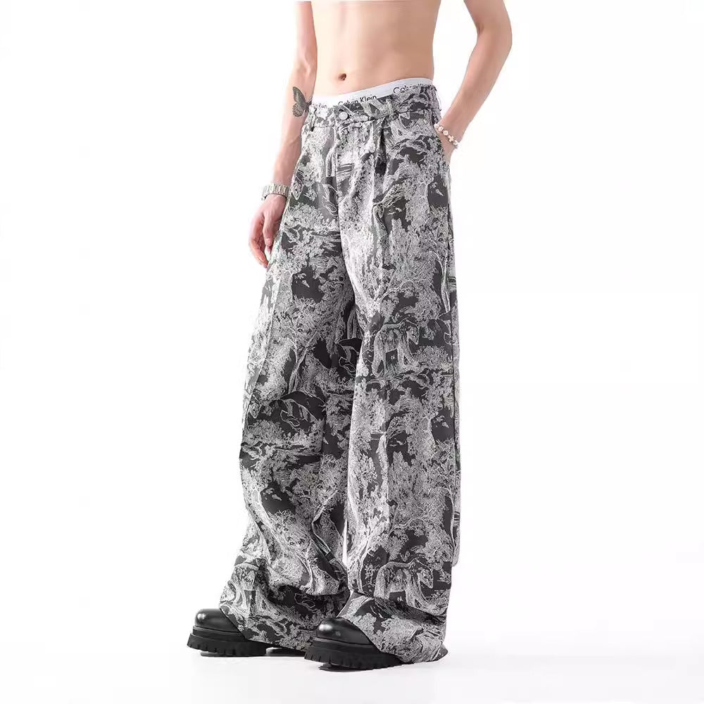 Jacquard Design Rag-eared Casual Pants