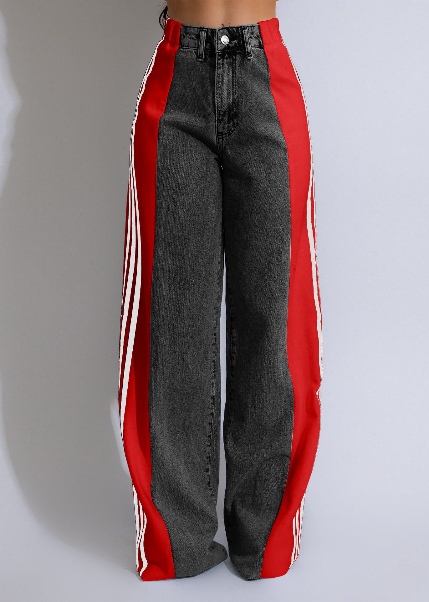 Three Stripe Patchwork Denim Wide Leg Pants