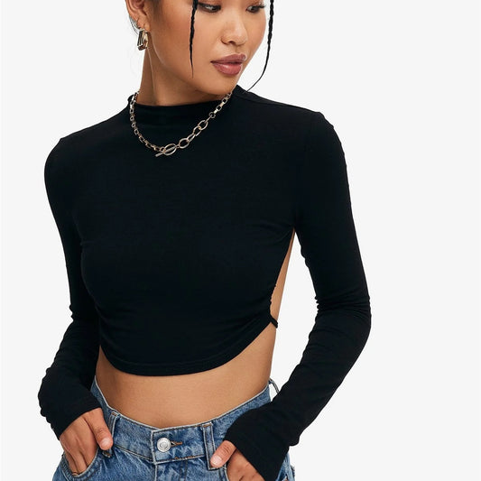 Backless Curved Hem Crop Top
