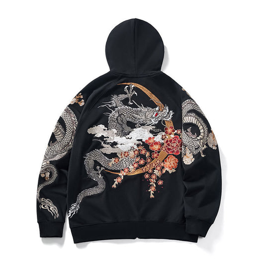 Dragon Embroidery Zipper Hoodie