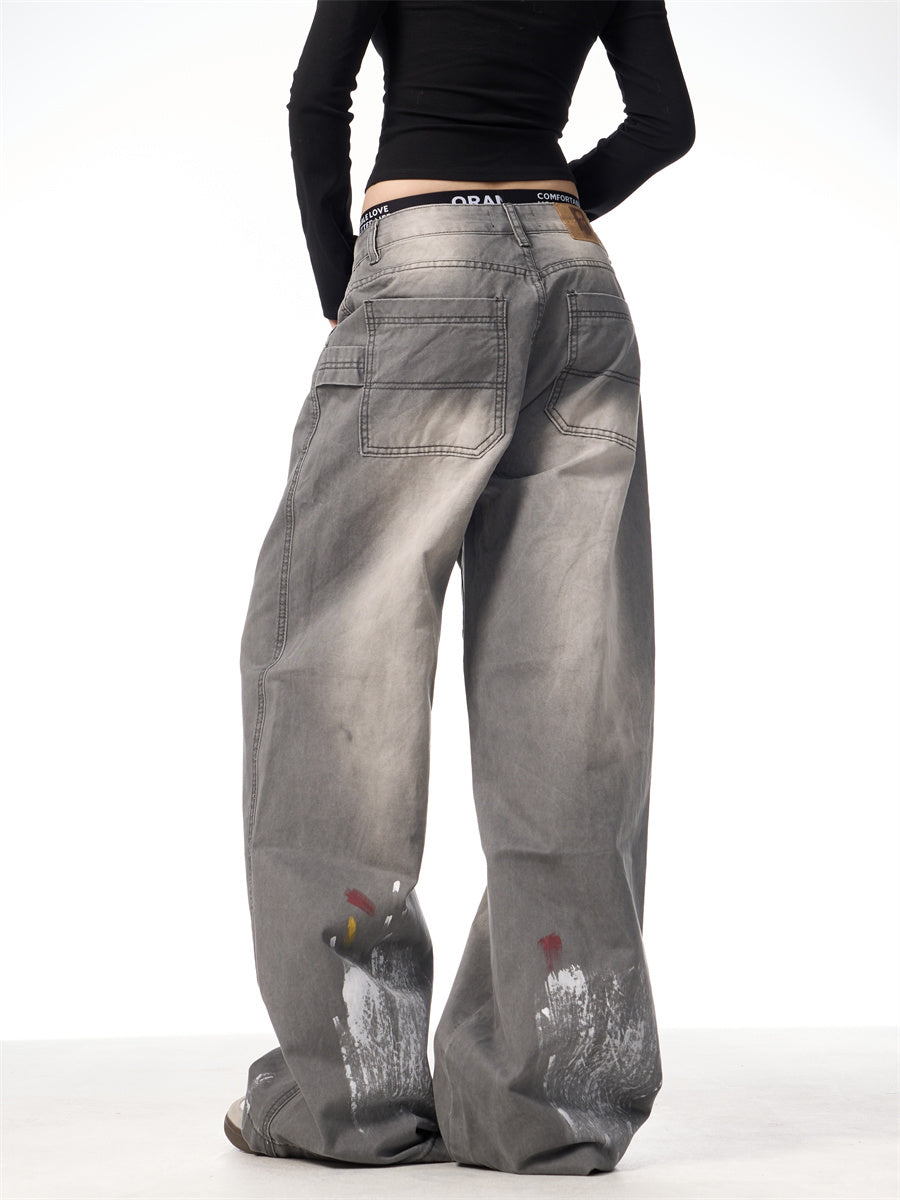 American Retro Washed Splash Ink Straight Cargo Pants