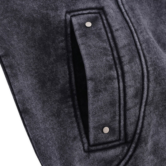 Distressed  Fleece-lined Thickened Pullover Hoodie