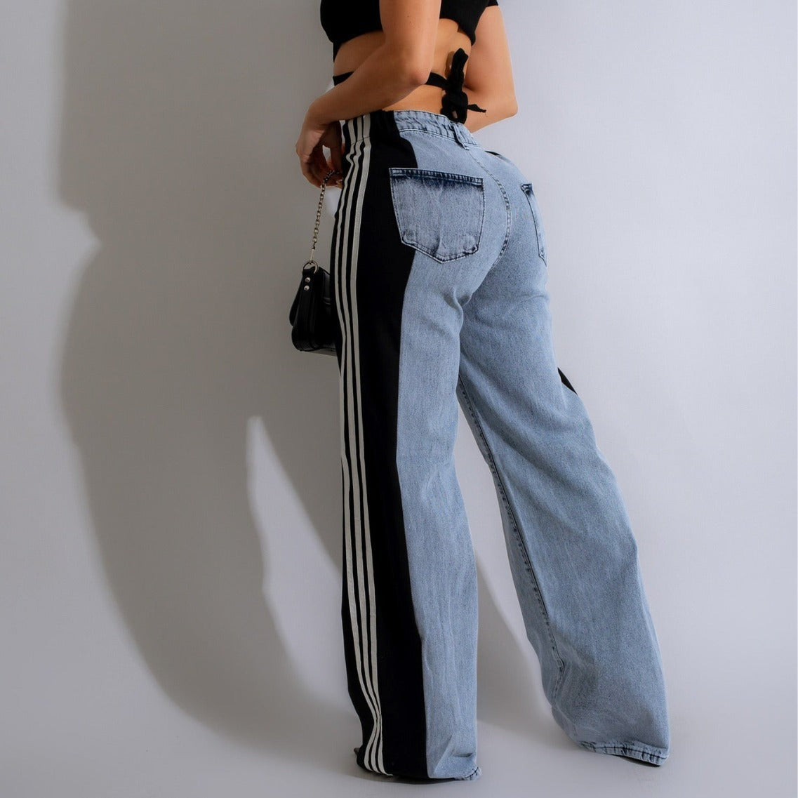 Three Stripe Patchwork Denim Wide Leg Pants