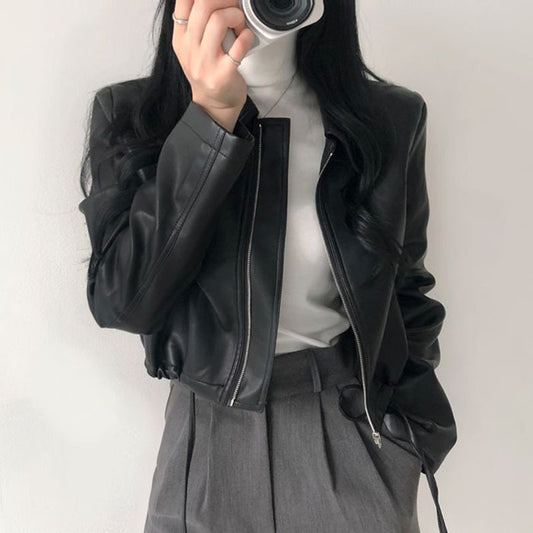 Lapel Zipper Leather Jacket