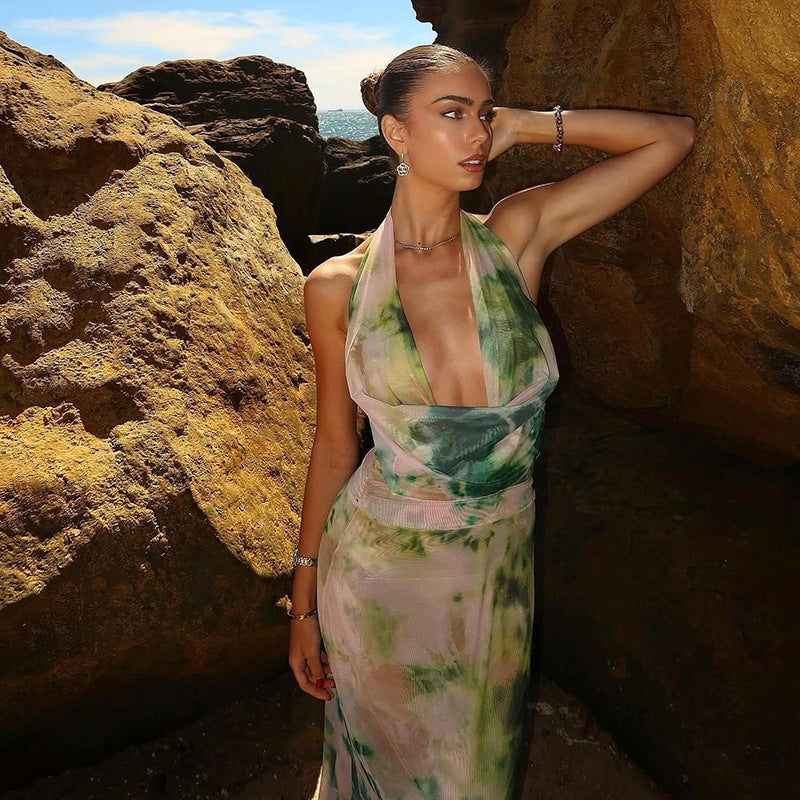 Deep V-neck Halter Backless Long Dress