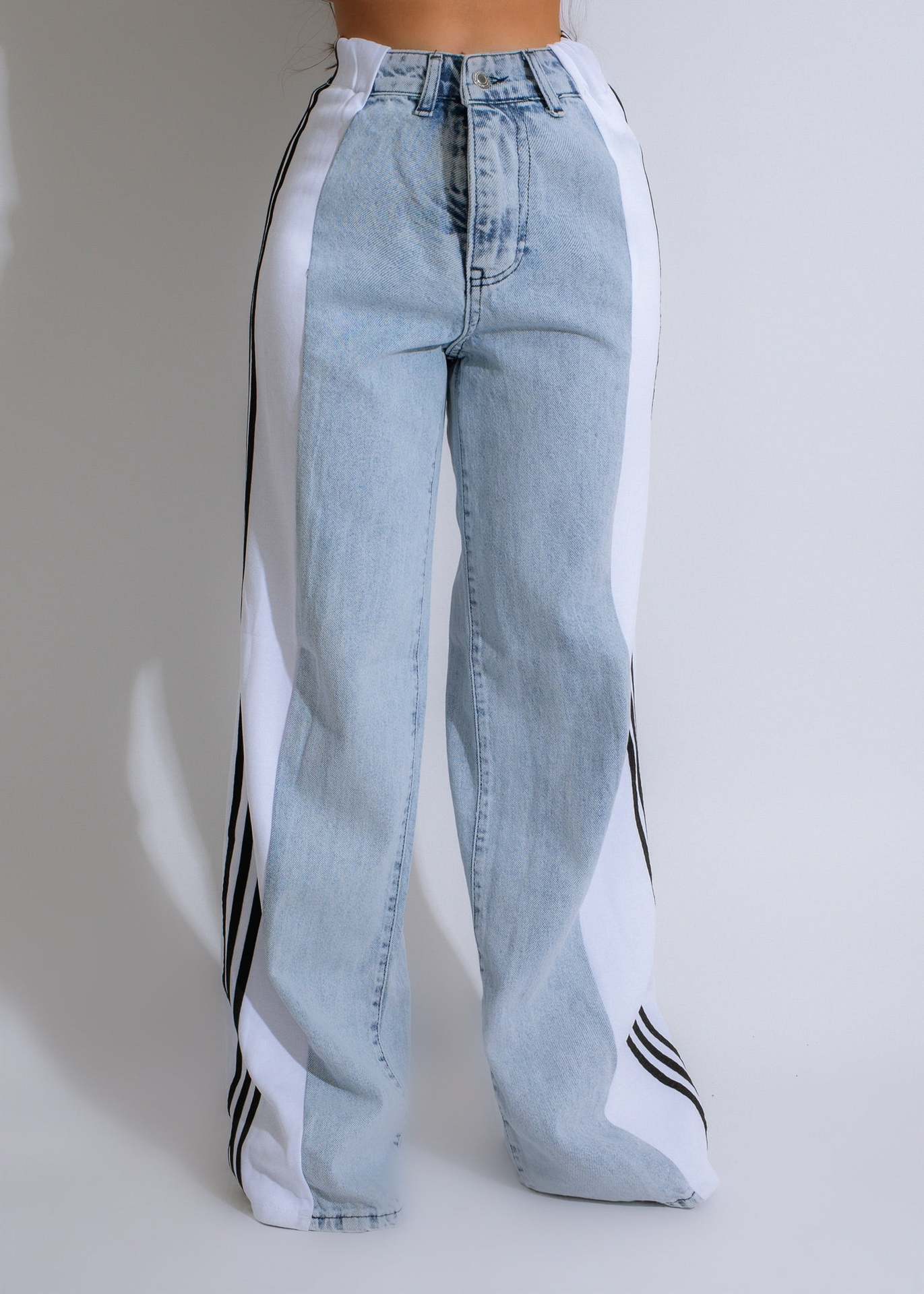 Three Stripe Patchwork Denim Wide Leg Pants
