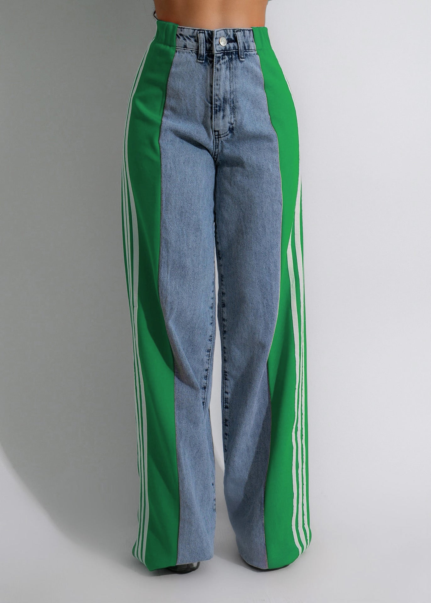 Three Stripe Patchwork Denim Wide Leg Pants