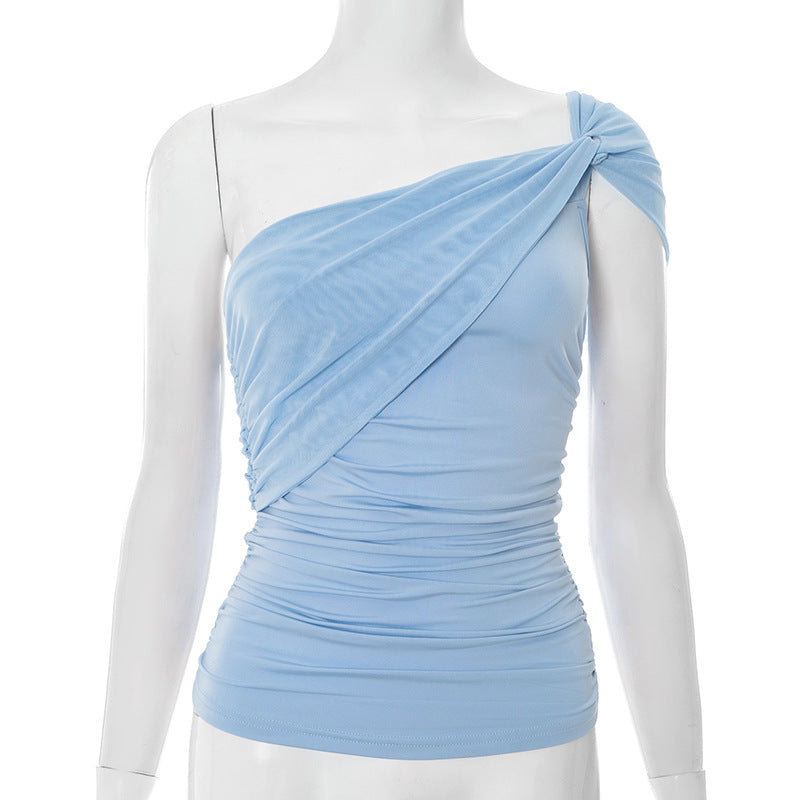Solid Color Shoulder Tie Mesh Vest