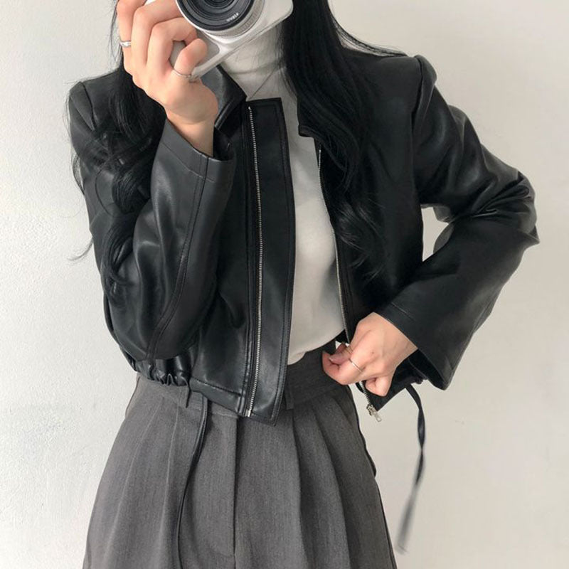 Lapel Zipper Leather Jacket