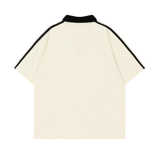 Contrast Color Short-sleeved Cotton Polo Shirt Lapel
